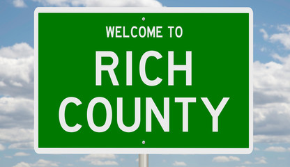 Rendering of a green 3d highway sign for Rich County