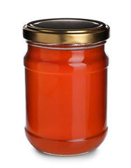 Jar of organic honey isolated on white