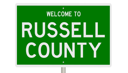 Rendering of a green 3d highway sign for Russell County