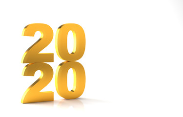 2020 welcome new year in gold on white studio background for layout