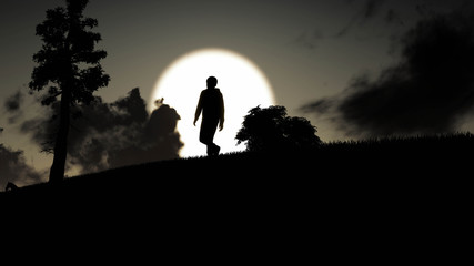 Man Walking At Sunset 3D Rendering