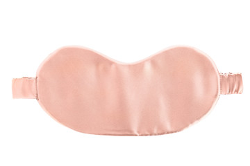 Beige sleeping eye mask isolated on white, top view. Bedtime