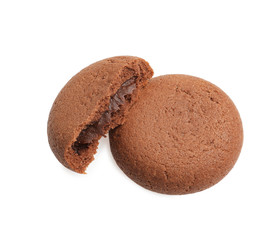 Tasty homemade chocolate cookies on white background