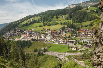 Small Italian little town of St. Cristina in Val Gardena in its wonderful natural environment