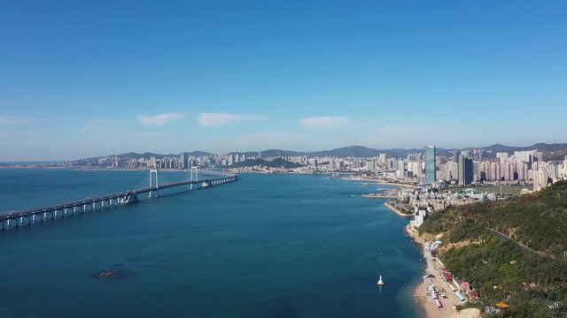 city skyline with bridge in dalian china
