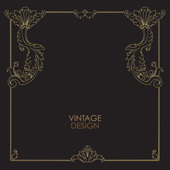 Vintage decorative golden frame with Linear floral antique swirl. Vector.