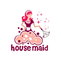 Housemaid Logo Stock Vector Illustration. unique maid logo. cleaning service. house maid. vector illustration