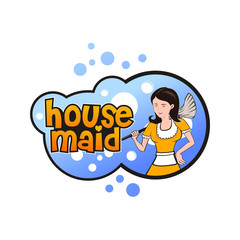 Naklejka premium Housemaid Logo Stock Vector Illustration. unique maid logo. cleaning service. house maid. vector illustration