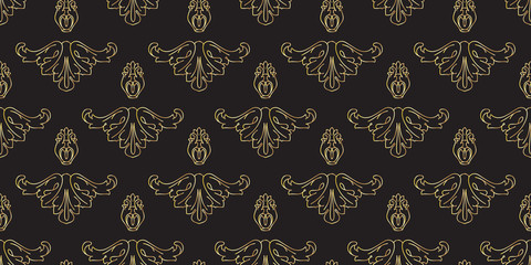 Seamless pattern with vintage golden baroque floral decorative elements. Vector.