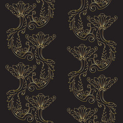 Seamless pattern with vintage golden baroque floral decorative elements. Vector.