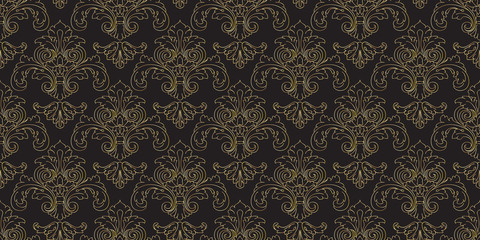 Seamless pattern with vintage golden baroque floral decorative elements. Vector.