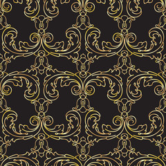 Seamless pattern with vintage golden baroque floral decorative elements. Vector.