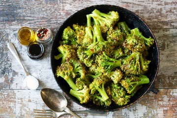 Broccoli cooked in a pan. Healthly food.