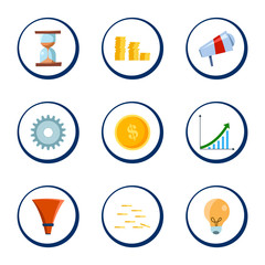 Fototapeta premium Web business Icons Set on circle buttons isolated on the white background. Flat style. Vector illustration
