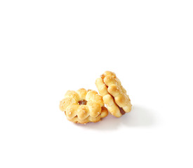 biscuits with pineapple filling on white background