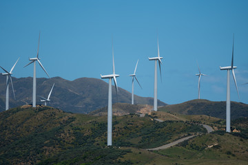 Wind turbines on the hills at Makara New Zealand, near Wellington	