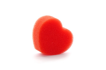 Heart. The Red hearts shape (Synthetic sponge ) Isolated on white background.