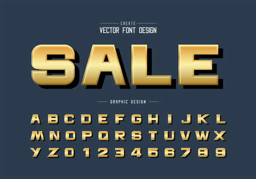 Sale Gold Font And Bold Alphabet Vector, Golden Design Typeface Letter And Number