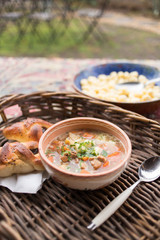 traditional food, goulash soup with fresh scone