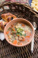 traditional food, goulash soup with fresh scone