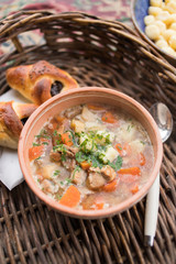 traditional food, goulash soup with fresh scone