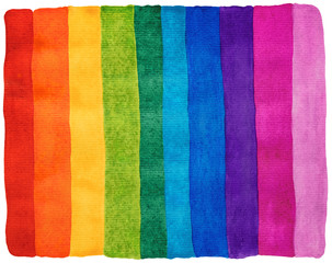 Universal Colored Rainbow Hand Drawn Background Watercolor Strips.