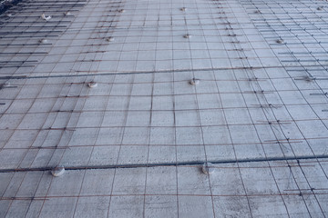 Deformed steel bars. Steel structure construction, structure of concrete for building bridge, Beautiful structure steel construction. ..A deformed steel bars frame inside concrete footing or floor