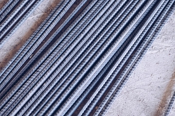 Steel rods or bars used to reinforce concrete. Iron Material, reinforced concrete, steel