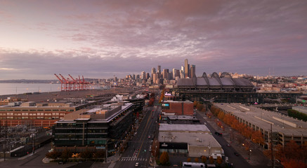 Seattle Skyline Sunset Fall SODO