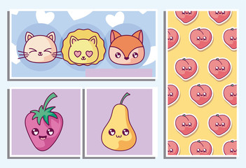 Kawaii cartoons icon set inside frames vector design