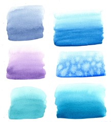 Abstract blue colorful brushstrokes as background with flowing lines drawn by watercolor paints. Great basic of print, badge, party, gift card