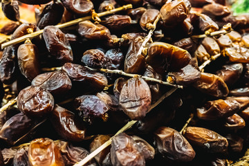 Dried cluster dates, nutritious food rich in vitamins and natural sugars.