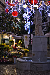 Naklejka premium View of the called 'Plaza De Las Flores' (Cadiz, Andalusia, Spain) with Christmas decoration