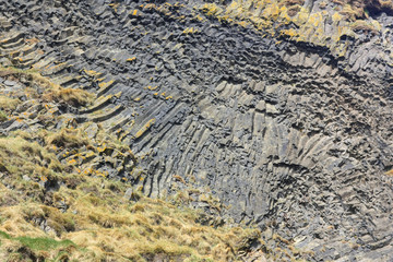 The texture of the basalt cave in Iceland closeup