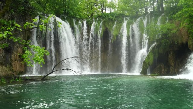 panning right clip of galovacki buk waterfall at plitvice lakes national park in croatia