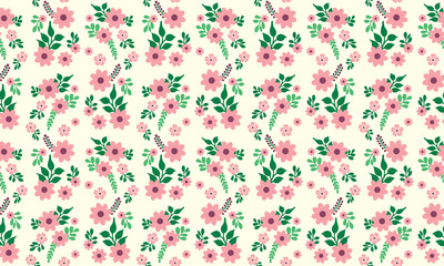 Cute floral pattern background, with leaf and floral unique drawing.