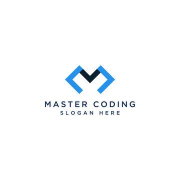 technology design logo or monogram or initials letter M with code