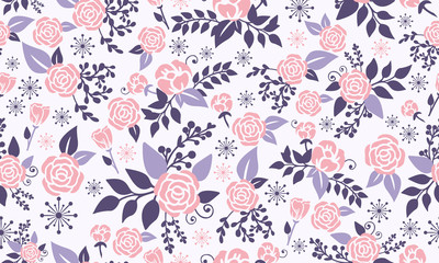 Floral pattern decoration background for Valentine card, with beautiful leaf and flower drawing.