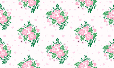 Elegant valentine flower pattern background, with beautiful leaf and flower drawing.