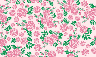 Fototapeta na wymiar Beautiful pink flower for valentine, with elegant leaf and floral pattern design.