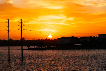 Fototapeta na wymiar The beautiful sun rise of peace river in Florida