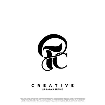 Logo Text Initial Letter FC Luxury Monogram. overlapping interlock logo, monogram line art style.