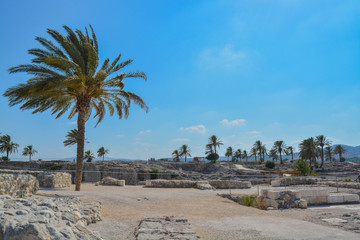 Archaeological remains in Tel Megiddo National Park, World Heritage Site. At Jezebel Valley, Northern Israel