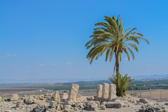 Archaeological remains in Tel Megiddo National Park, World Heritage Site. At Jezebel Valley, Northern Israel