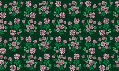 Valentine floral pattern background, with beautiful pink rose and unique pattern leaf design.