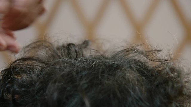 A clear crystal is placed on a clients head during a crystal healing session