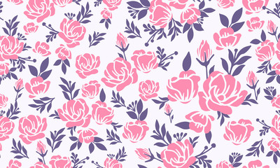 Fototapeta na wymiar Elegant floral pattern background for valentine, with beautiful pink rose flower and unique leaf pattern.