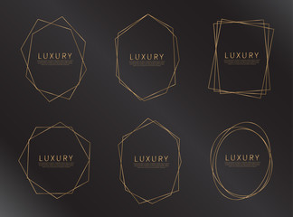 Set of geometric golden frame. Golden frame for wedding invitation cards. Luxury style. Vector illustration.