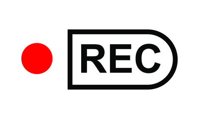 Recording sign, red panel, rec. vector illustration