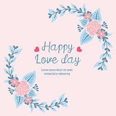 Beautiful Decorative of leaf and peach flower frame, for happy love day greeting card design. Vector